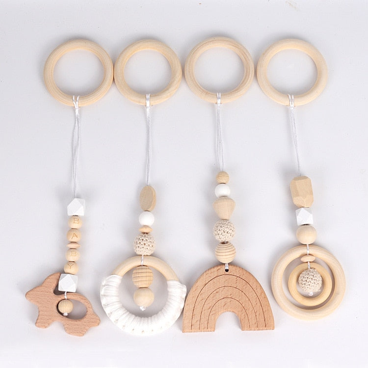 4PCS Nordic Kids Wooden Beads Hanging Decorations Nursery Gym Play Accessories Wood Beads Hanging Decor For Kids Room Decor