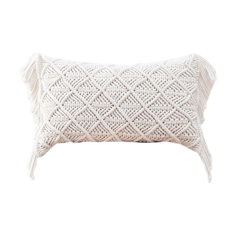 Throw Pillow Covers Woven Boho Macrame Cushion Case for Bed Sofa Couch Bench Car Home Decor Comfy Square Pillow Cases with