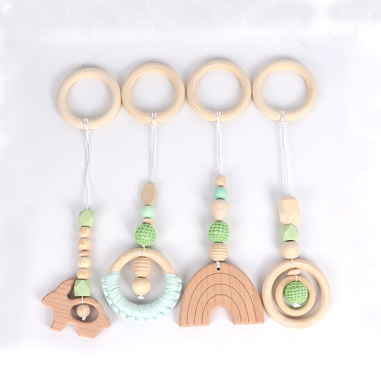 4PCS Nordic Kids Wooden Beads Hanging Decorations Nursery Gym Play Accessories Wood Beads Hanging Decor For Kids Room Decor