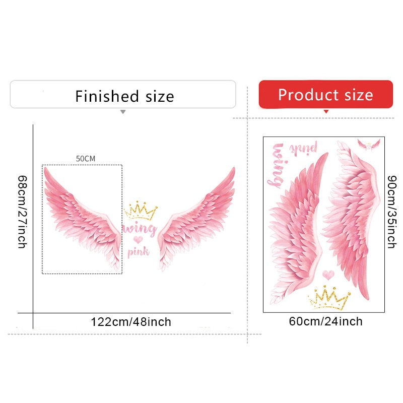 Nordic style Pink Wing Crown Wall Stickers for Girls room Bedroom Eco-friendly Wall Decals Removable Vinyl Wall Mural Home Decor