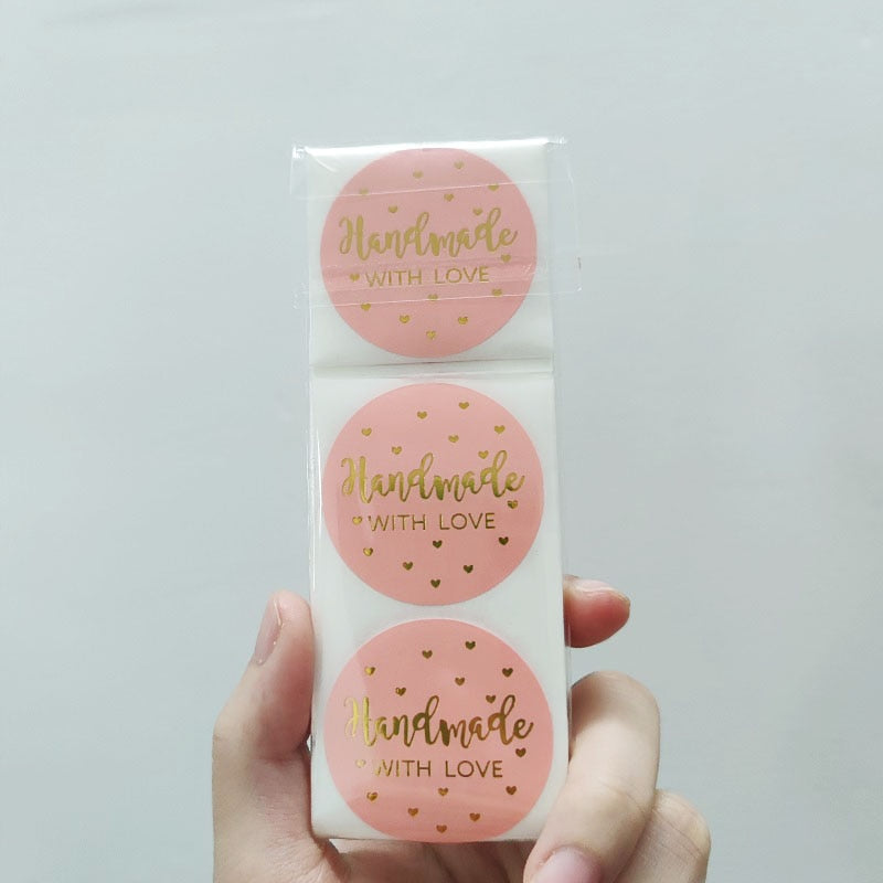 White Handmade With Love Stickers 38MM Pink Baking label wedding thank you sticker party decoration envelope seal stationery