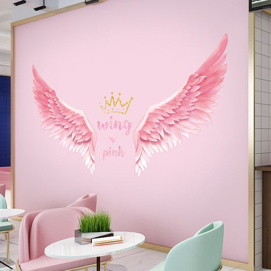 Nordic style Pink Wing Crown Wall Stickers for Girls room Bedroom Eco-friendly Wall Decals Removable Vinyl Wall Mural Home Decor