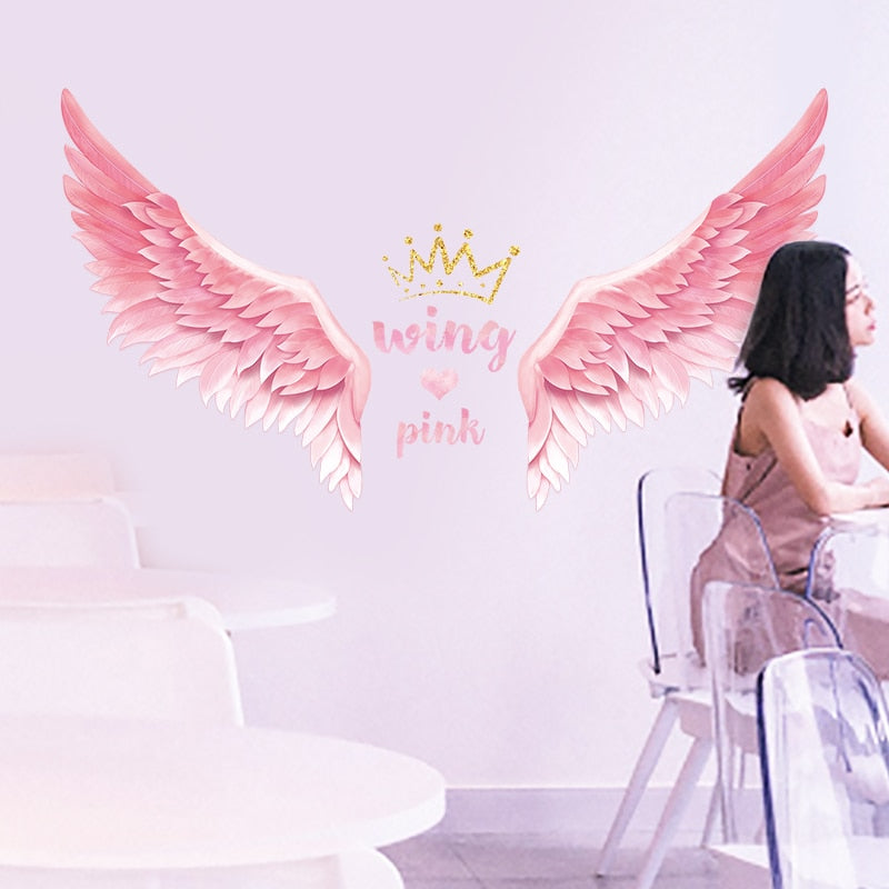 Nordic style Pink Wing Crown Wall Stickers for Girls room Bedroom Eco-friendly Wall Decals Removable Vinyl Wall Mural Home Decor