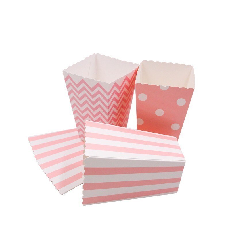 New! 12PCS/Lot Popcorn Box/Cup Pink Theme Party Decoration For kids Happy Birthday Christmas Wedding Party Baby Shower Supplies