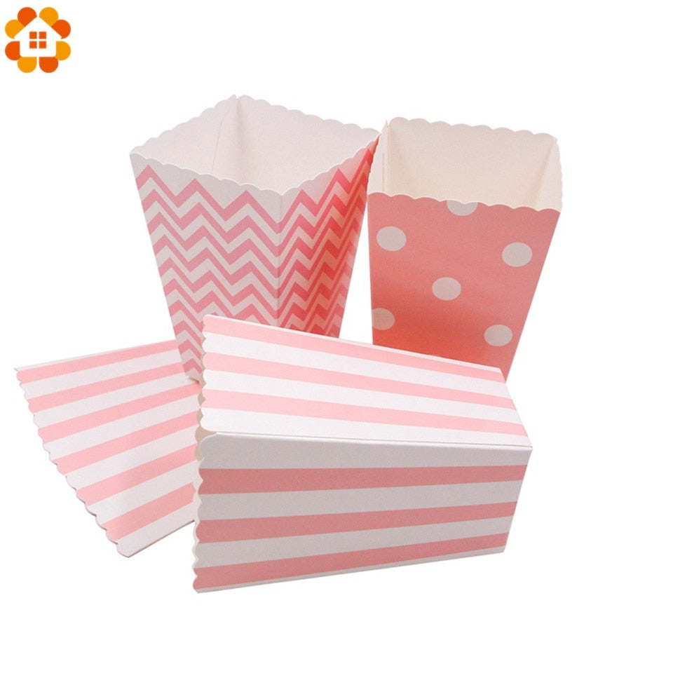 New! 12PCS/Lot Popcorn Box/Cup Pink Theme Party Decoration For kids Happy Birthday Christmas Wedding Party Baby Shower Supplies