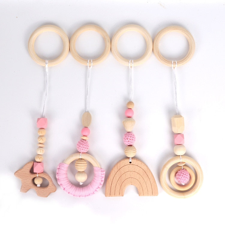 4PCS Nordic Kids Wooden Beads Hanging Decorations Nursery Gym Play Accessories Wood Beads Hanging Decor For Kids Room Decor