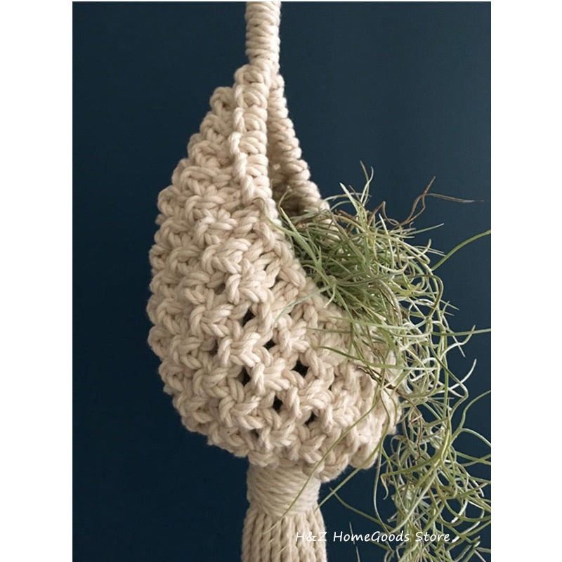 Macrame Rope Plant Wall Hanging Tassel Flower Basket Net Bag Tapestry Cotton Boho Chi Woven Wall Art For Apartment Dorm