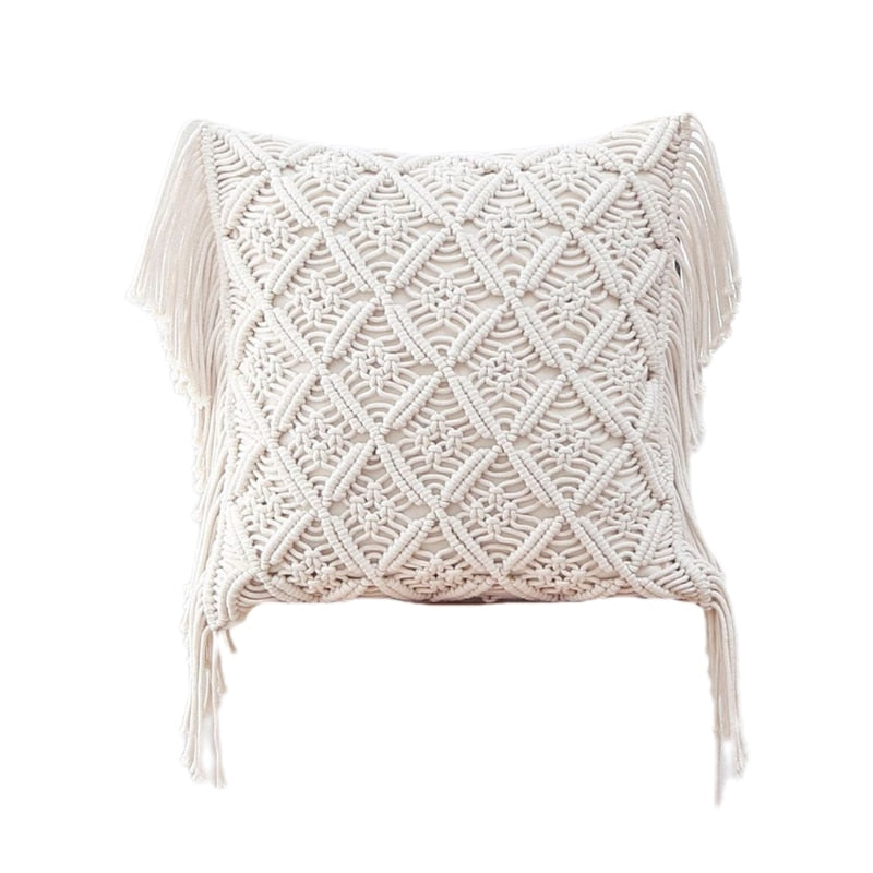 Throw Pillow Covers Woven Boho Macrame Cushion Case for Bed Sofa Couch Bench Car Home Decor Comfy Square Pillow Cases with