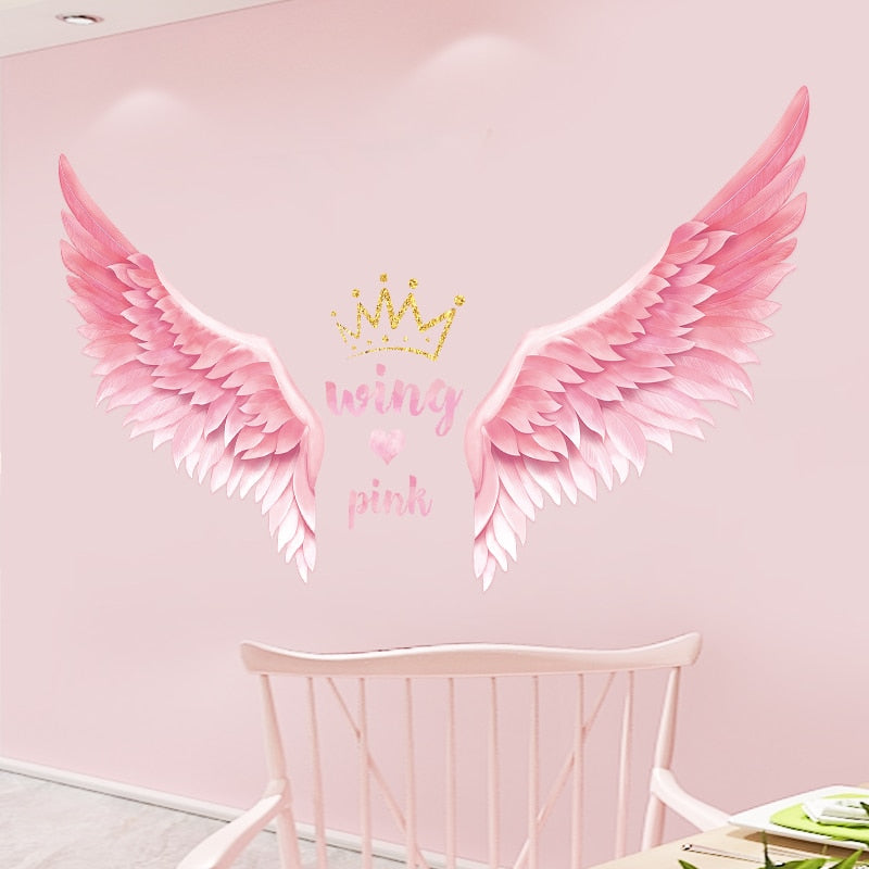 Nordic style Pink Wing Crown Wall Stickers for Girls room Bedroom Eco-friendly Wall Decals Removable Vinyl Wall Mural Home Decor