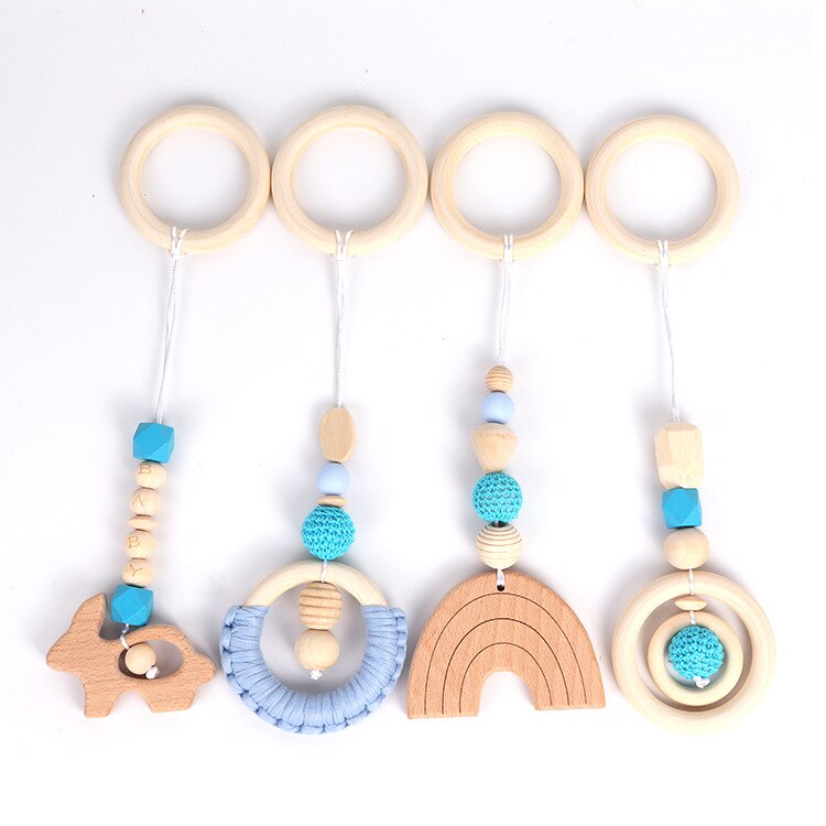 4PCS Nordic Kids Wooden Beads Hanging Decorations Nursery Gym Play Accessories Wood Beads Hanging Decor For Kids Room Decor