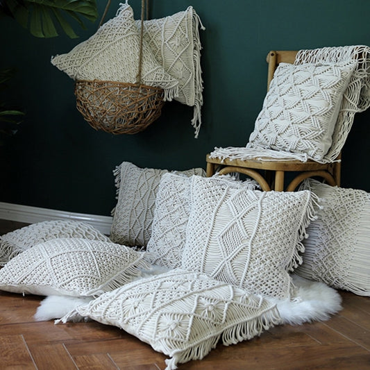 Throw Pillow Covers Woven Boho Macrame Cushion Case for Bed Sofa Couch Bench Car Home Decor Comfy Square Pillow Cases with