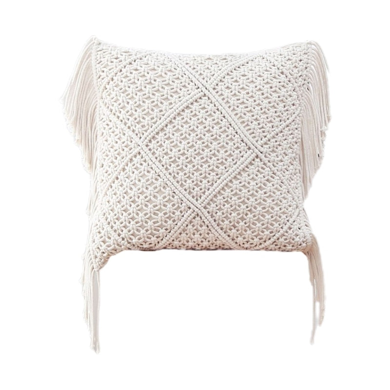 Throw Pillow Covers Woven Boho Macrame Cushion Case for Bed Sofa Couch Bench Car Home Decor Comfy Square Pillow Cases with