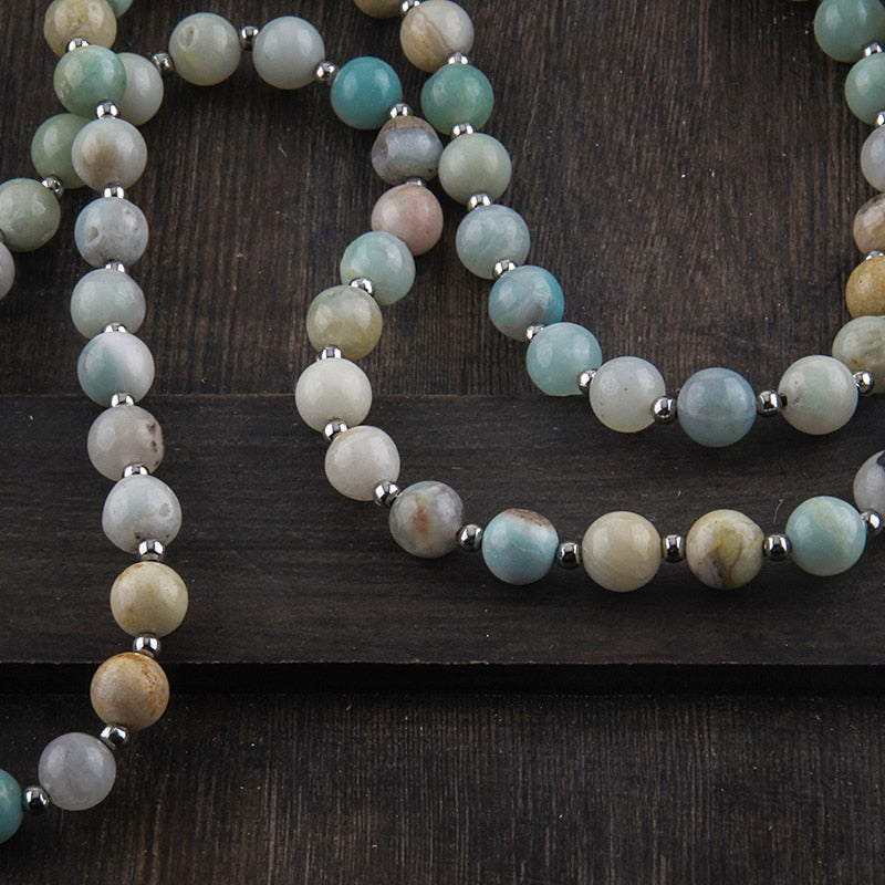 Fashion Bohemian Tribal Beige Tassel Yoga Jewelry Amazonite Stone Buddha Necklace For Women Lariat Necklaces