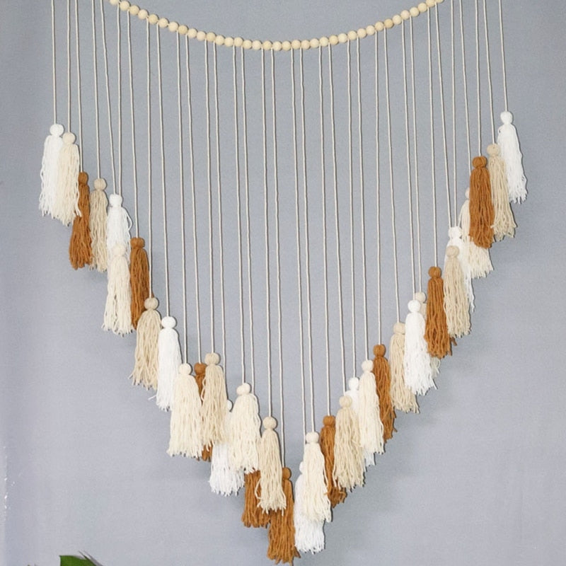 Macrame Wall Hanging-Large Macrame Wall Hanging with Wood Beads-Bohemian Wall Decor for Bedroom and Living Room