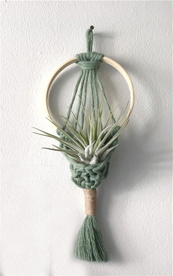 Colorful Macrame Air Plant Holder Boho Wall Hanging Tapestry Pod Hanger Tassel Flower Basket Net Bag Woven Wall Art Home Decor