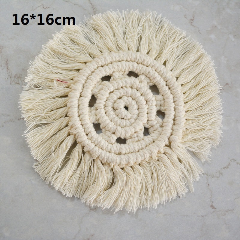 Handmade Cup Mat Cotton Braid Coaster Bohemia Style Kitchen Accessories Non-Slip Macrame Cup Cushion Home Decor Round Place Mat