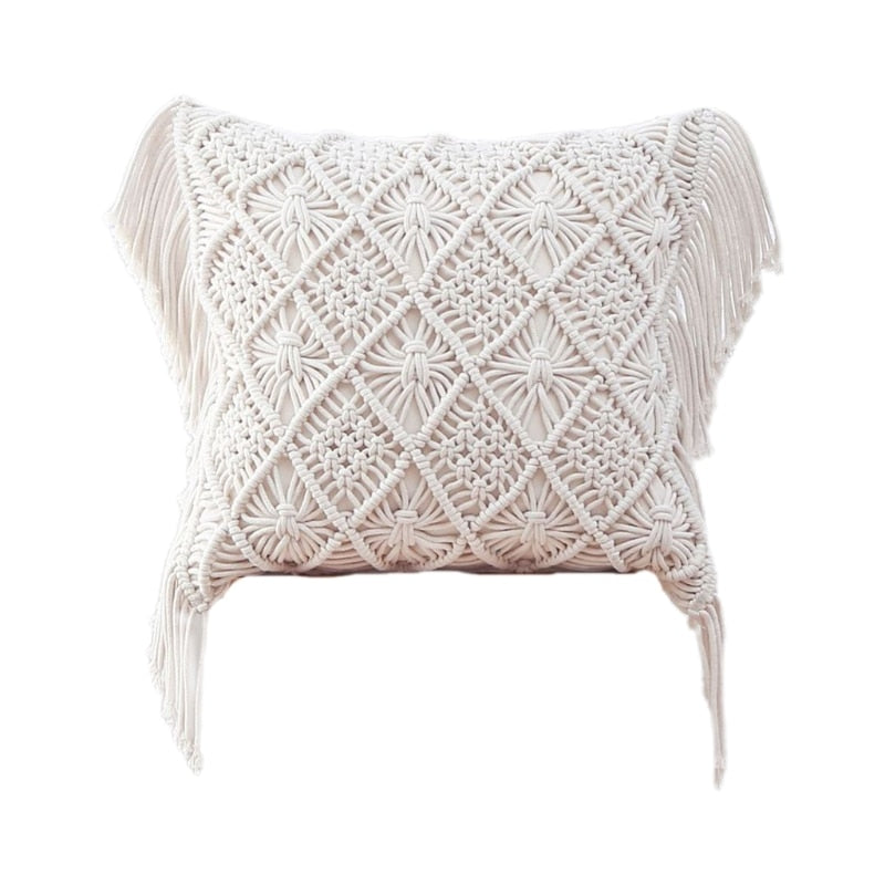 Throw Pillow Covers Woven Boho Macrame Cushion Case for Bed Sofa Couch Bench Car Home Decor Comfy Square Pillow Cases with