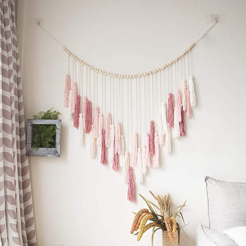 Macrame Wall Hanging-Large Macrame Wall Hanging with Wood Beads-Bohemian Wall Decor for Bedroom and Living Room