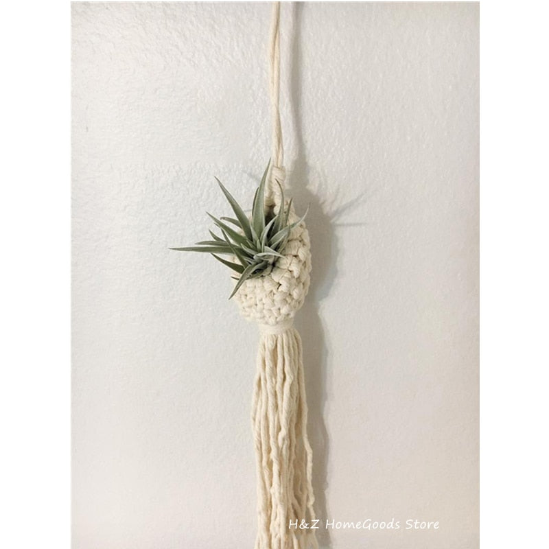 Macrame Rope Plant Wall Hanging Tassel Flower Basket Net Bag Tapestry Cotton Boho Chi Woven Wall Art For Apartment Dorm