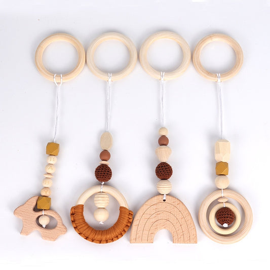 4PCS Nordic Kids Wooden Beads Hanging Decorations Nursery Gym Play Accessories Wood Beads Hanging Decor For Kids Room Decor