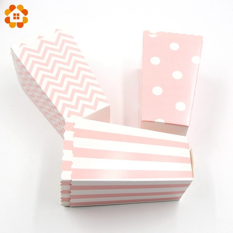 New! 12PCS/Lot Popcorn Box/Cup Pink Theme Party Decoration For kids Happy Birthday Christmas Wedding Party Baby Shower Supplies