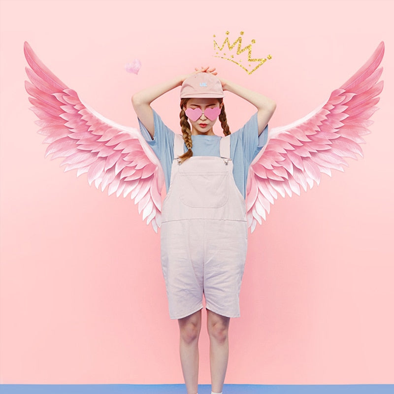 Nordic style Pink Wing Crown Wall Stickers for Girls room Bedroom Eco-friendly Wall Decals Removable Vinyl Wall Mural Home Decor