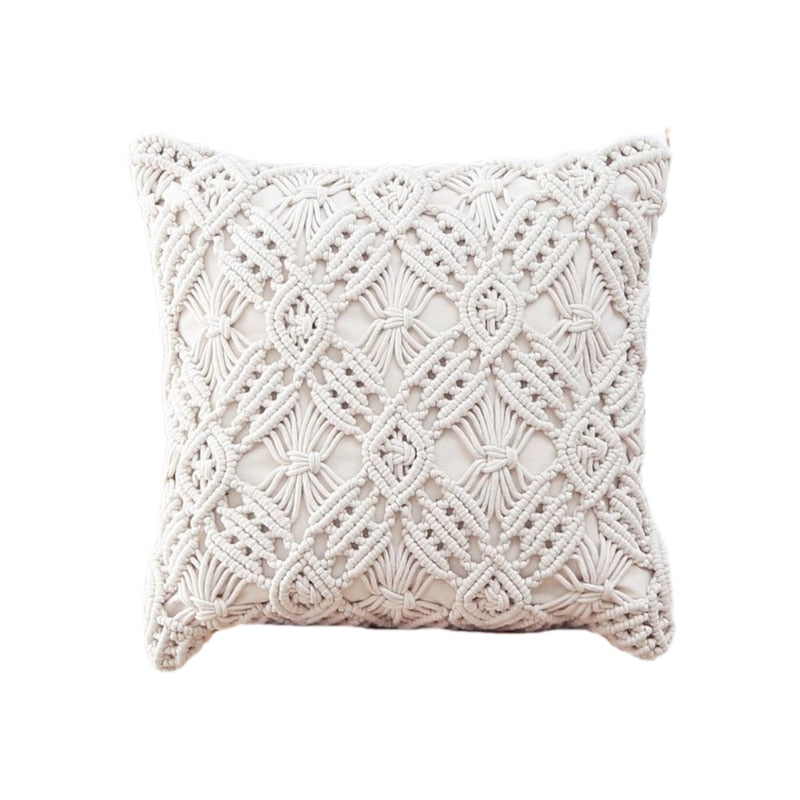 Throw Pillow Covers Woven Boho Macrame Cushion Case for Bed Sofa Couch Bench Car Home Decor Comfy Square Pillow Cases with