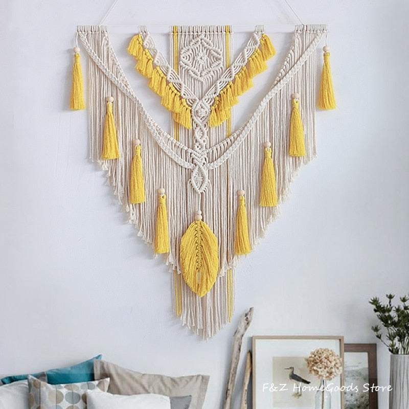 Nordic Bohemian Macrame Wall Hanging Tassel Boho Tapestry Hand-Woven For Home Decor Livingroom Bedroom Room House Decoration