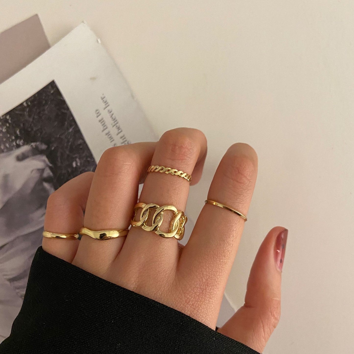 LATS Bohemian Gold Color Chain Rings Set for Women Fashion Boho Coin Snake Moon Star Rings Party 2022 Female Trend Jewelry Gifts