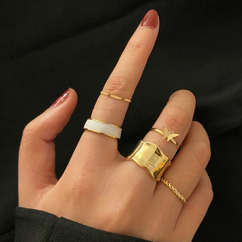 LATS Bohemian Gold Color Chain Rings Set for Women Fashion Boho Coin Snake Moon Star Rings Party 2022 Female Trend Jewelry Gifts