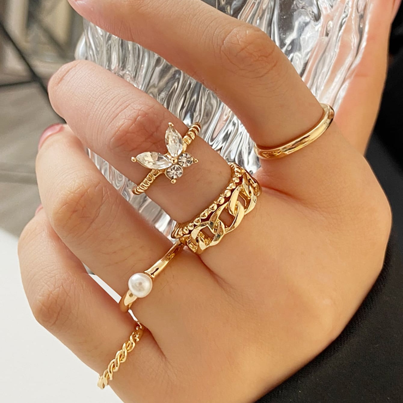 LATS Bohemian Gold Color Chain Rings Set for Women Fashion Boho Coin Snake Moon Star Rings Party 2022 Female Trend Jewelry Gifts