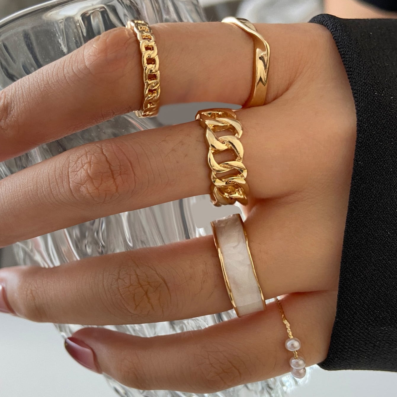 LATS Bohemian Gold Color Chain Rings Set for Women Fashion Boho Coin Snake Moon Star Rings Party 2022 Female Trend Jewelry Gifts