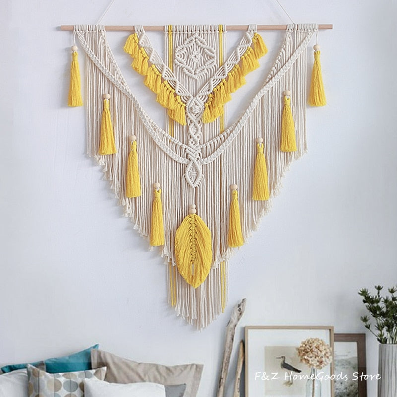 Nordic Bohemian Macrame Wall Hanging Tassel Boho Tapestry Hand-Woven For Home Decor Livingroom Bedroom Room House Decoration