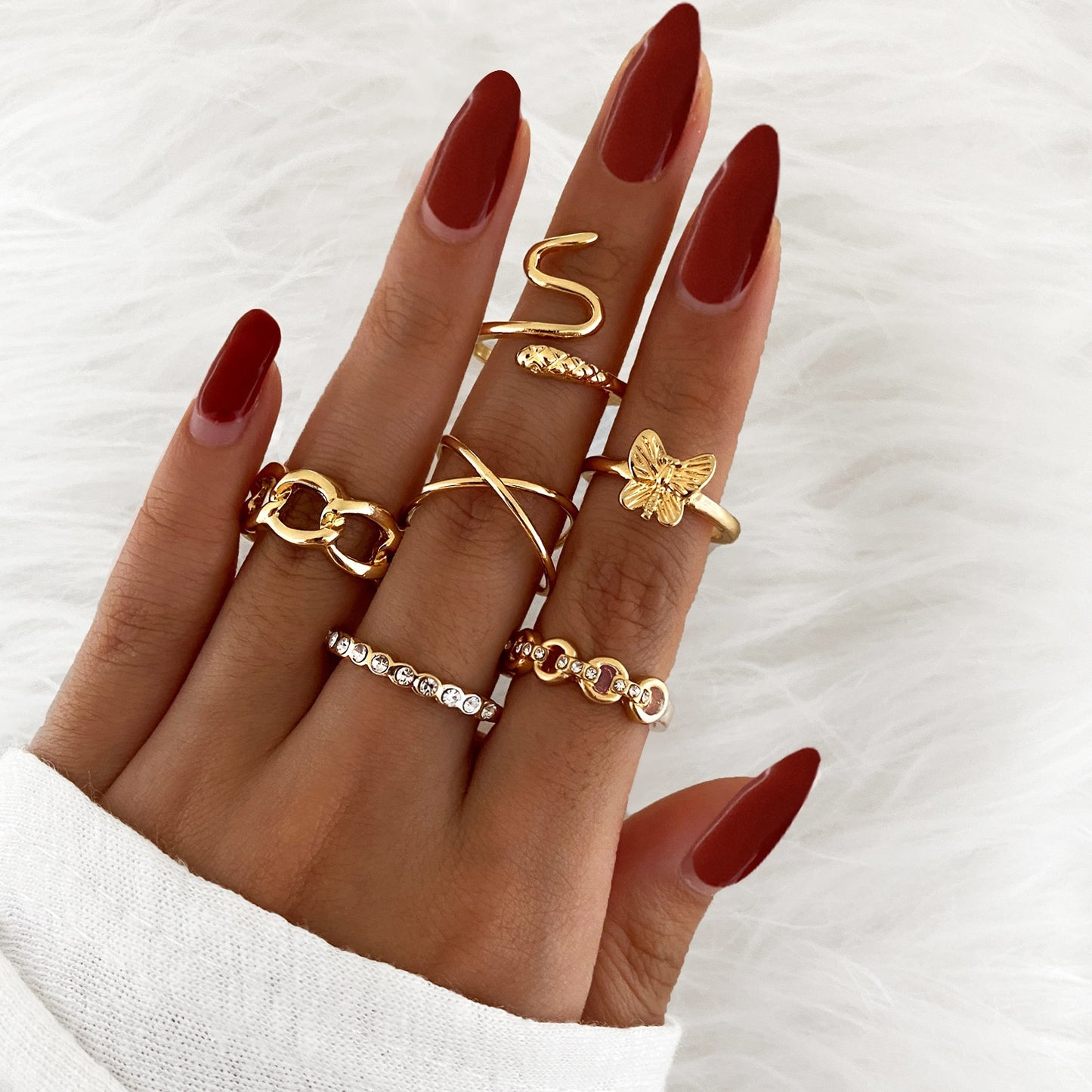 LATS Bohemian Gold Color Chain Rings Set for Women Fashion Boho Coin Snake Moon Star Rings Party 2022 Female Trend Jewelry Gifts