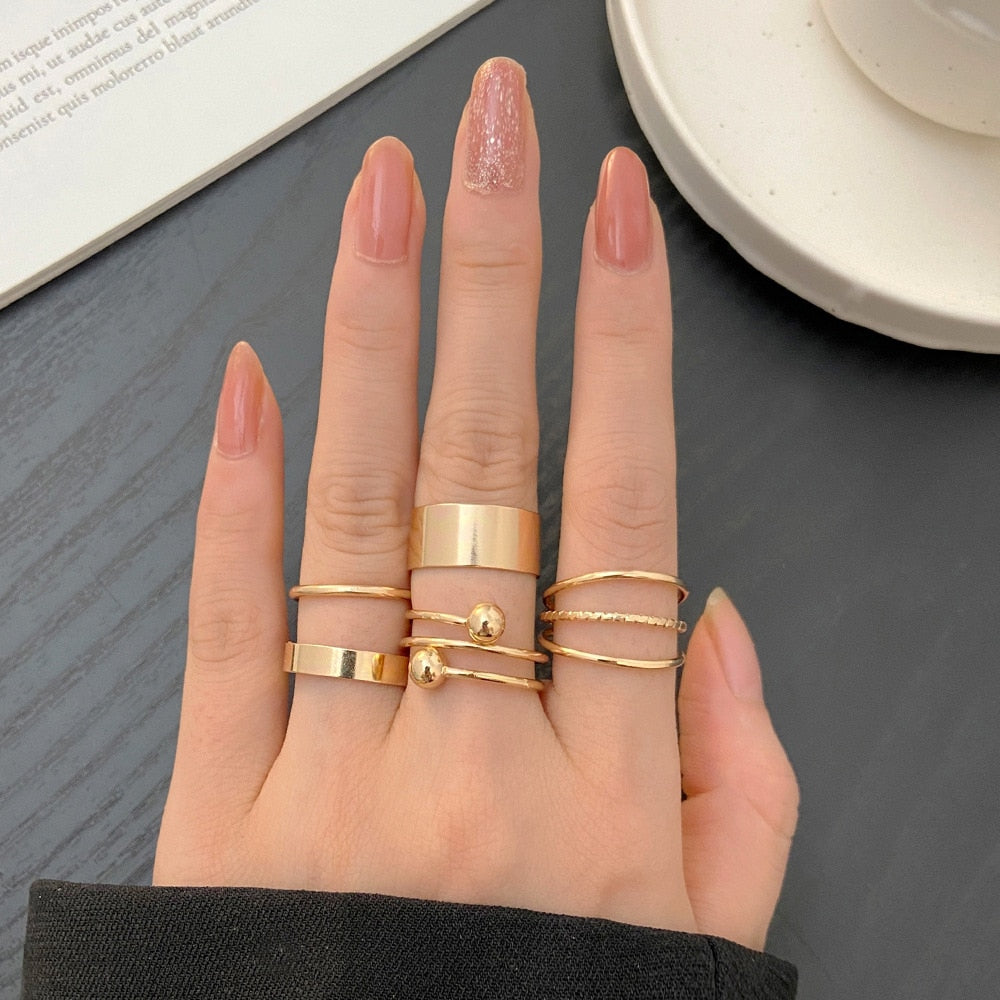 LATS Bohemian Gold Color Chain Rings Set for Women Fashion Boho Coin Snake Moon Star Rings Party 2022 Female Trend Jewelry Gifts