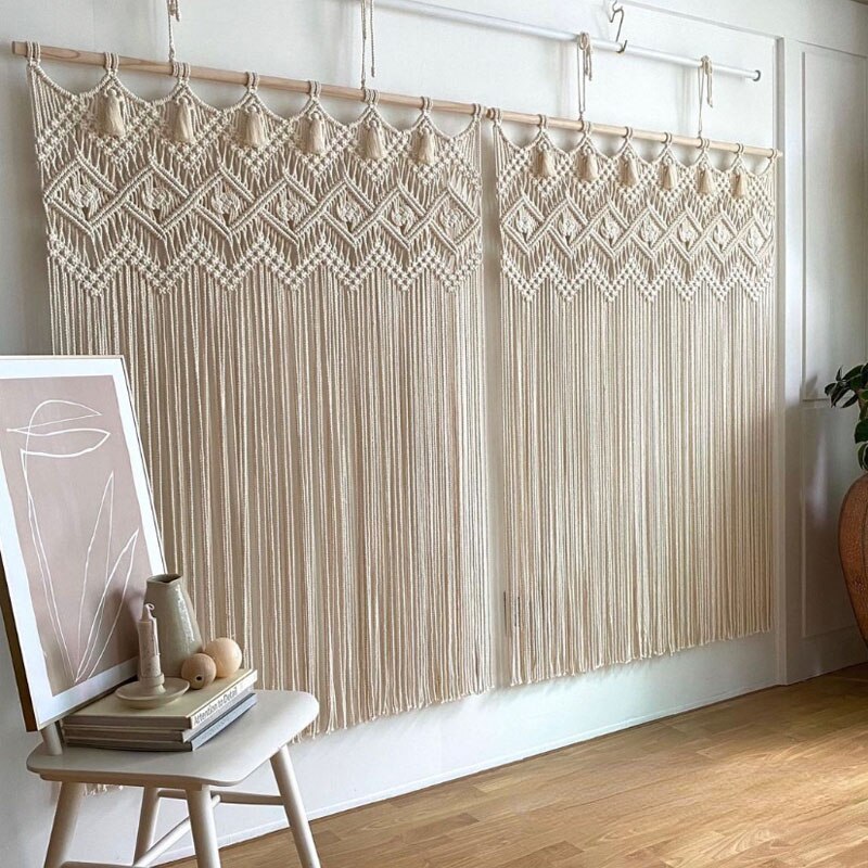 Hand-woven Macrame Cotton Door Curtain Tapestry Wall Hanging Art Tapestry Boho Decoration Bohemia Wedding Backdrop Tapestry