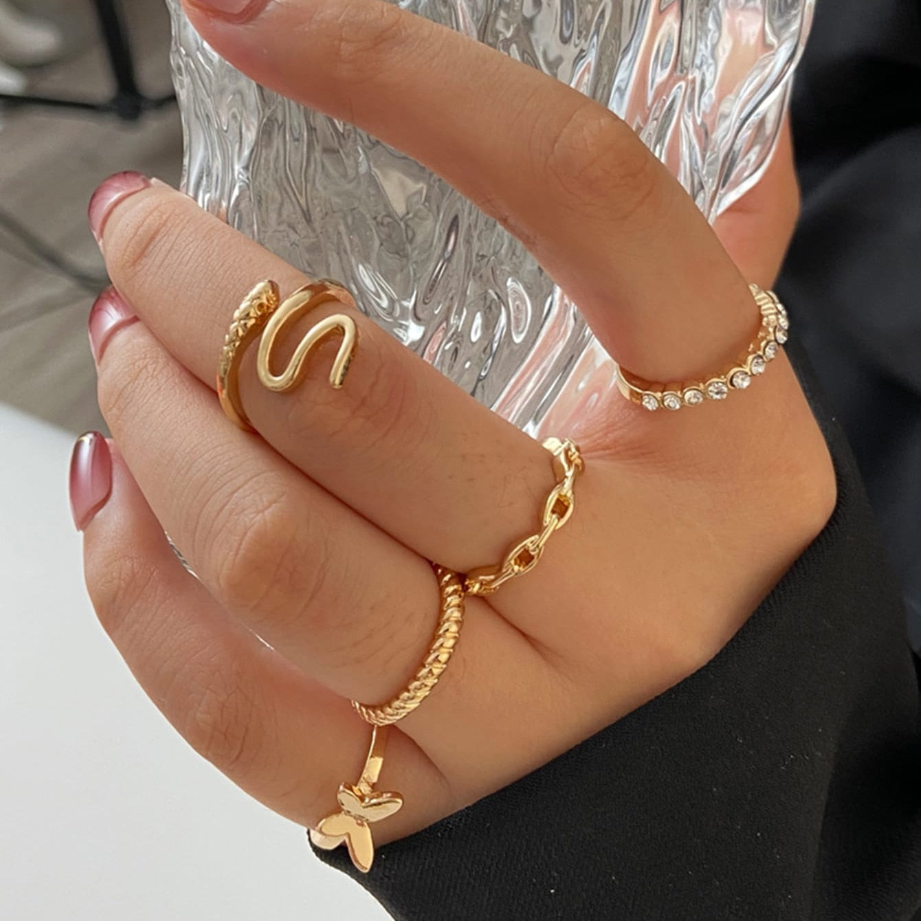 LATS Bohemian Gold Color Chain Rings Set for Women Fashion Boho Coin Snake Moon Star Rings Party 2022 Female Trend Jewelry Gifts