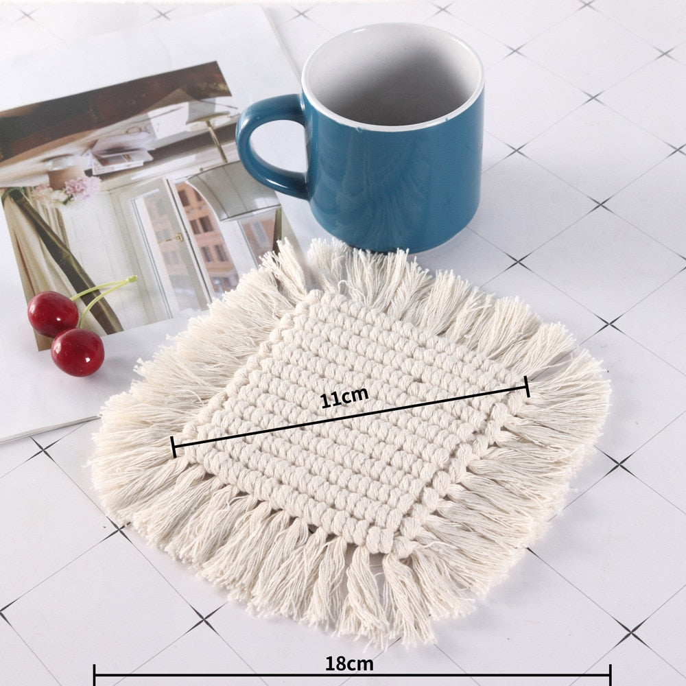 Handmade Cup Mat Cotton Braid Coaster Bohemia Style Kitchen Accessories Non-Slip Macrame Cup Cushion Home Decor Round Place Mat